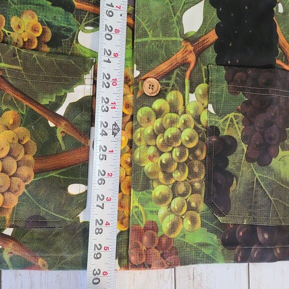 Flan Labs Printed Denim Jacket Men M Green Grapes Button Up NEW Art to Wear $495 - Picture 7 of 11